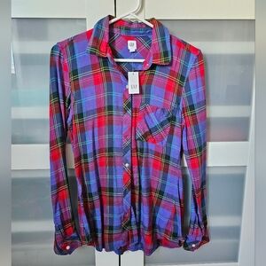 GAP Women Purple Plaid Long Sleeves Button Down Shirt XS NWT